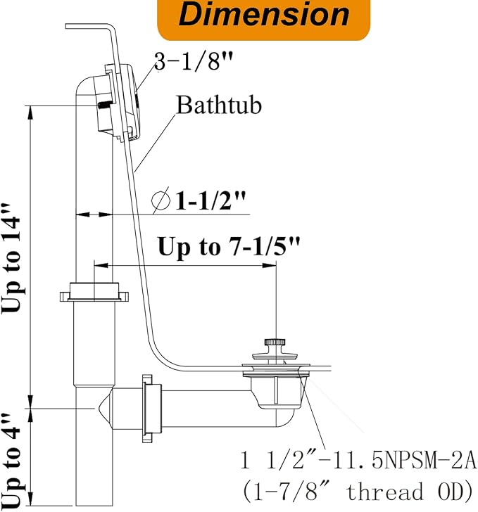 Yariwiz 1-1/2" Polished Chrome Bathtub Tub Drain Kit Bath Waste Overflow Drain - Image 7