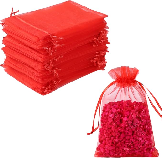 Hopttreely 100pcs Organza Bags, 4 x 4.72 inches Red Christmas Wedding Favors by Hopttreely