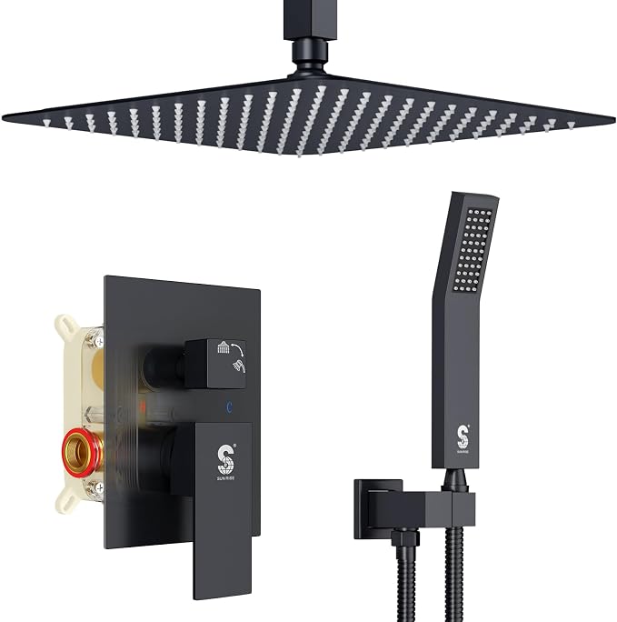SR SUN RISE 12 Inch Ceiling Mount Matte Black Shower System Bathroom Luxury by SRSUNRISE