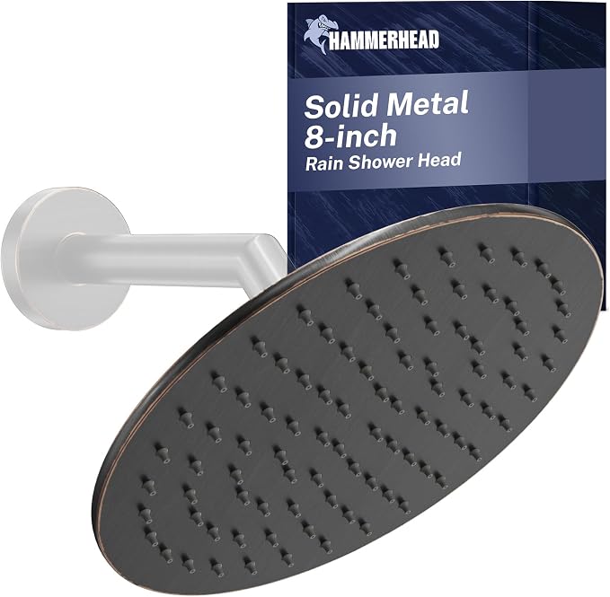 HammerHead Showers Solid Metal Round 8 Inch Rainfall Shower Head, High Flow by HammerHeadShowers