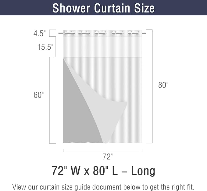 Gibelle Long Shower Curtain 72x80, Waffle Weave Bathroom Shower Curtain - Image 7