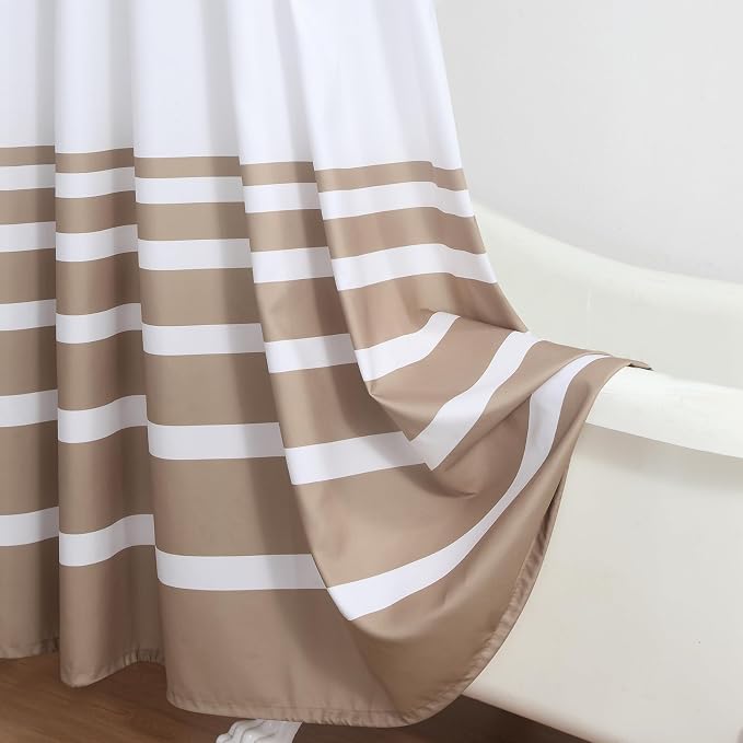 Extra Long Beige and White Striped Shower Curtain 72x84 Inches, Waterproof - Image 6