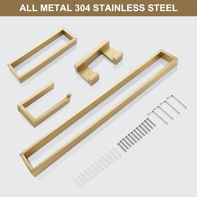 Lairuier Bathroom Hardware Accessories Set, Brushed Gold 4-Piece Bathroom - Image 7