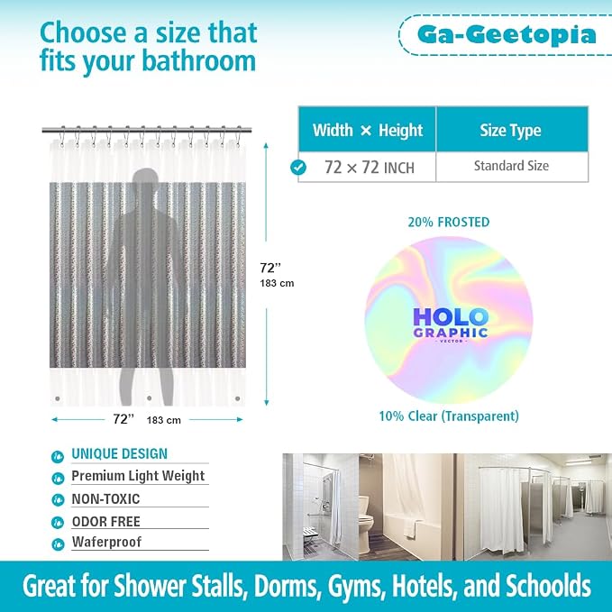 Ga-Geetopia Holographic 3D EVA Shower Curtain Liner Circle, 72x72 Premium - Image 3