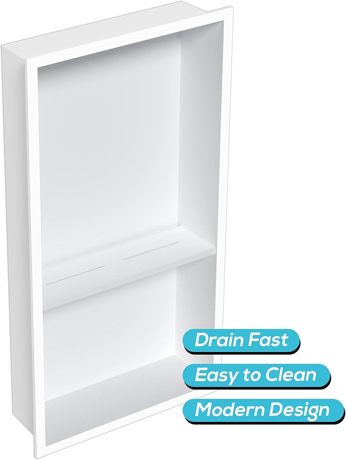 Neodrain White Shower Niche Insert Tile Ready, Stainless Steel Wall Niche - Image 5