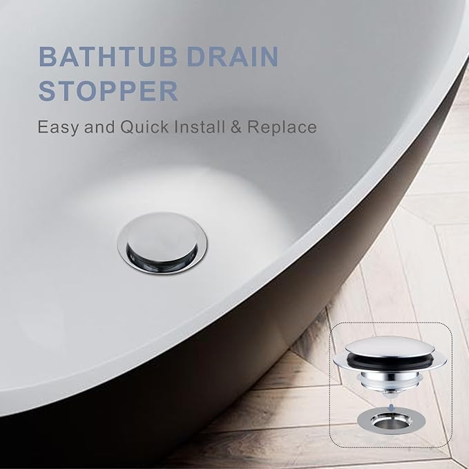 Chrome Plated Universal Tub Dain Stopper, Hidrop Pop Up Bath Drain Tip Toe - Image 9