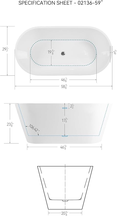 FerdY 59" Shangri-La Elite, Acrylic Freestanding Bathtub, Modern & Contemporary - Image 5
