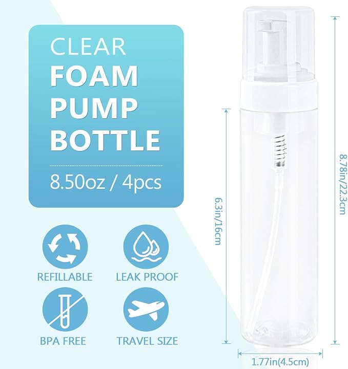 Foam Pump Bottle 8.5oz/250ml Clear Empty Foam Bottle Pump, Travel Foam Bottles - Image 2