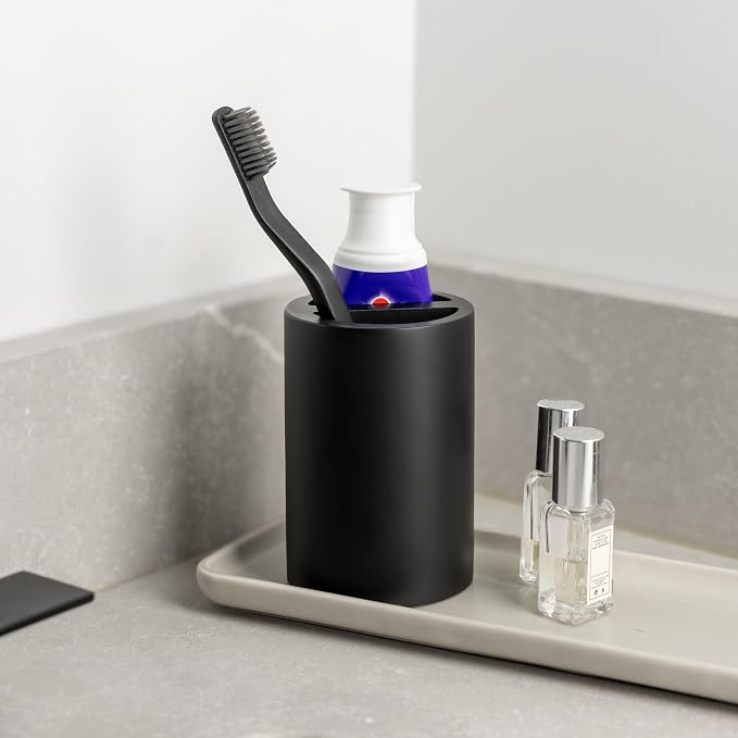 Matte Black Toothbrush Holder for Bathrooms – Modern Resin Countertop Organizer - Image 2