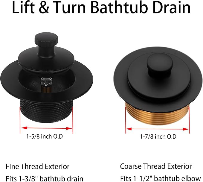 Matte Black Bathtub Drain, Lift and Turn Twist Tub Drain Trim Kit - Image 2