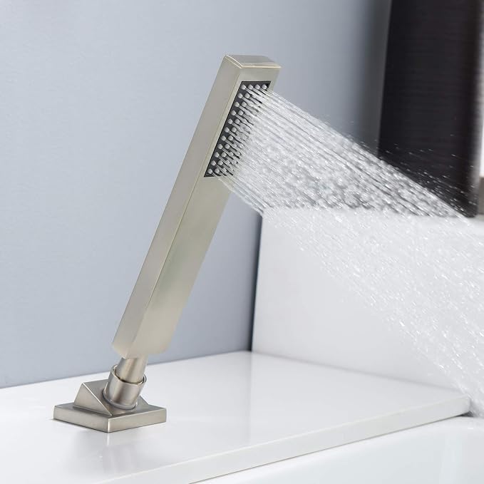 Roman Tub Faucet with Hand Shower, Waterfall Tub Filler Deck Mount Brushed - Image 4