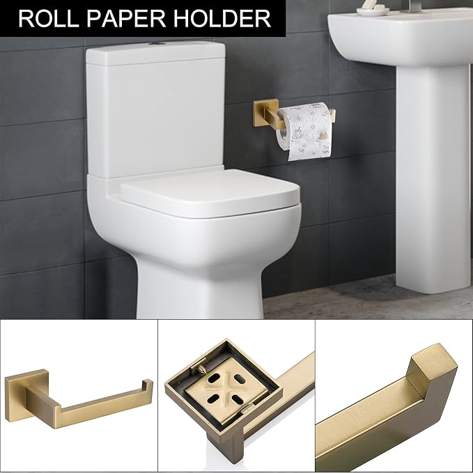 TNOMS Brushed Gold Towel Bar Set Bathroom Hardware Set, 5 Pieces Gold Bathroom - Image 4