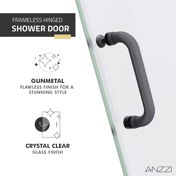 ANZZI 70" x 24" Frameless Shower Door in Gun Metal Black, Passion Water - Image 7