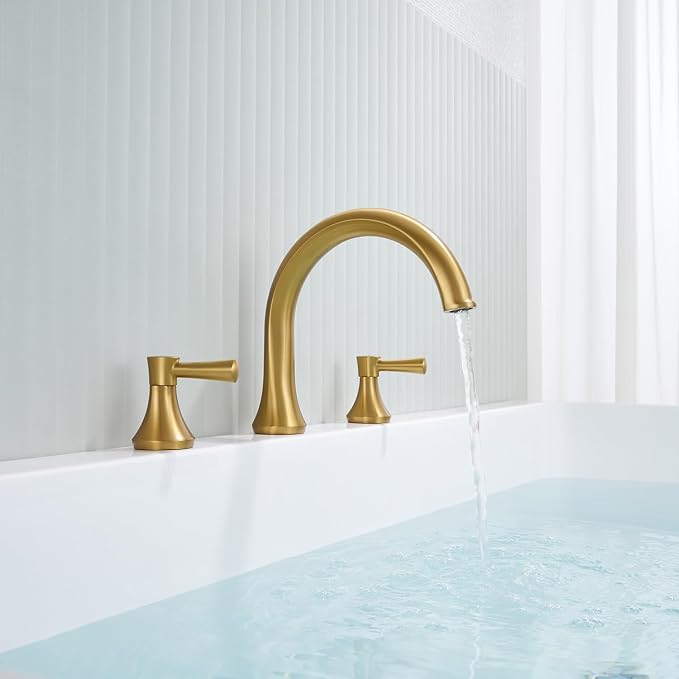 Roman Tub Faucet Deck Mount Tub Filler 2 Handles Brushed Gold Bathtub Faucets - Image 3