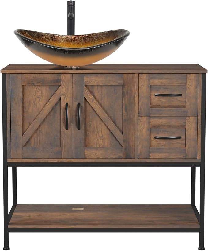 YOURLITE Bathroom Vanity, Dark Brown Modern Wood Washroom Cabinet by YOURLITE