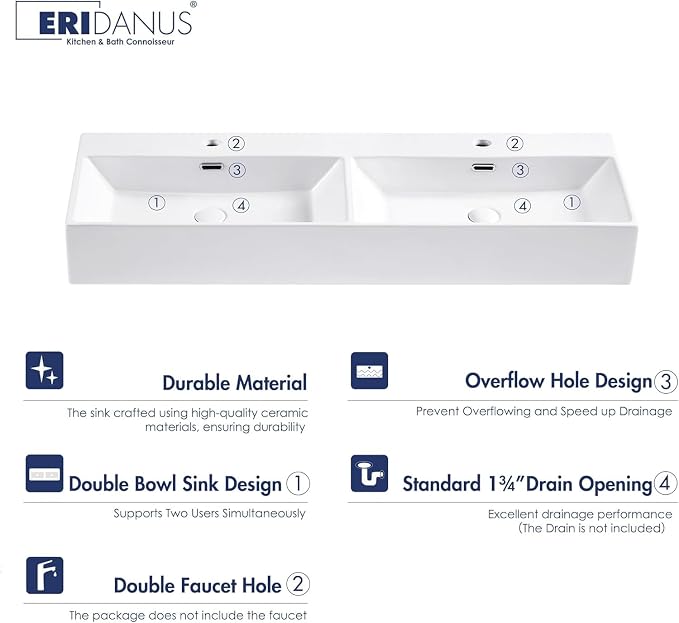 Eridanus Bathroom Vessel Sinks 48" x 16.5", Premium Wall Mount Bathroom Vanity - Image 3