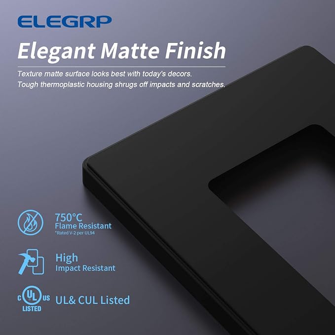 ELEGRP 1-Gang Screwless Decorative Wall Plates, Standard Size Unbreakable - Image 2