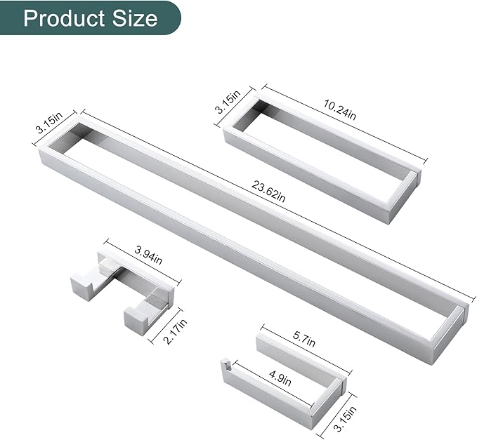 TNOMS 4-Pieces Bathroom Hardware Set, Polished Chrome Towel Bar Set, Wall - Image 6