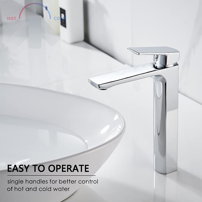 VOTON Chrome Vessel Sink Faucet Tall Single Handle Bathroom Vanity Sink Faucet - Image 4