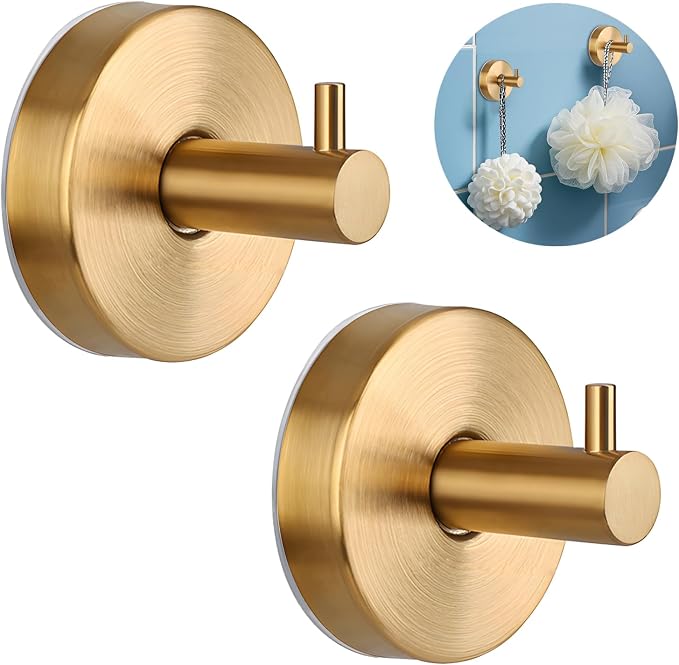 2 Pcs Suction Shower Hooks, Stainless Steel Gold Suction Cup Hook, Removable by VEINARDYL