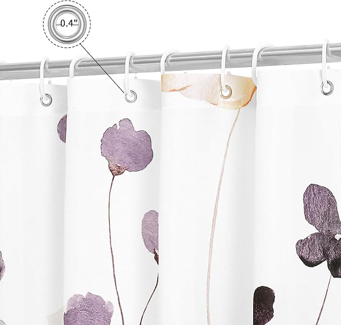 Gibelle Watercolor Floral Shower Curtain, Plum Beige Flower Shower Curtain - Image 4