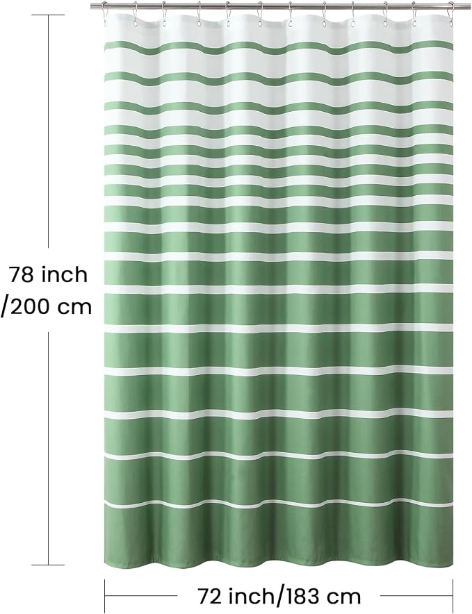 Green Shower Curtain 78 Inches Long, Sage Green and White Stripe Waterproof - Image 6