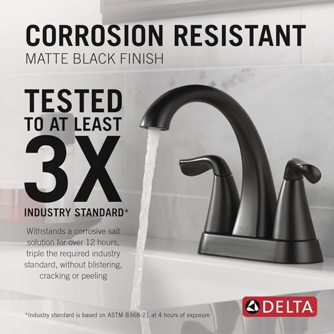 Delta Arvo Centerset Bathroom Faucet, Matte Black 2-Handle Bathroom Faucet - Image 2