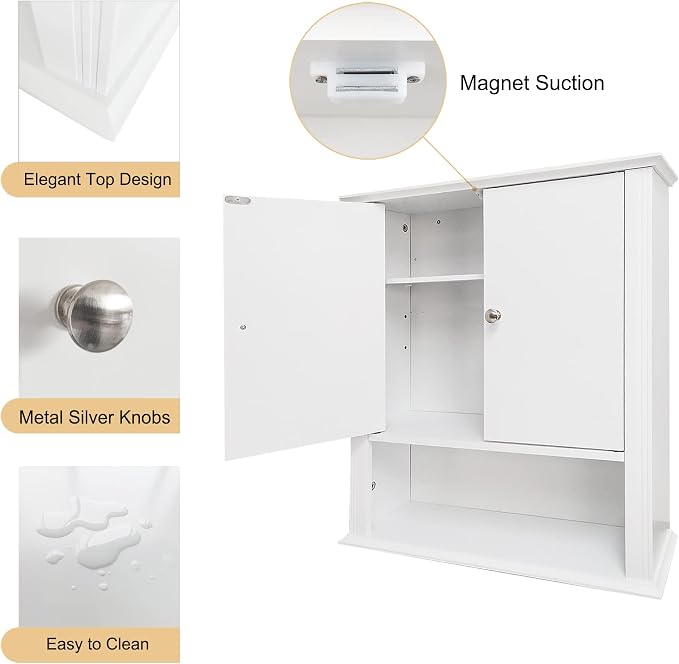 White Wall Cabinet, Over The Toilet Storage Cabinet, Bathroom Cabinet Wall Mount - Image 6