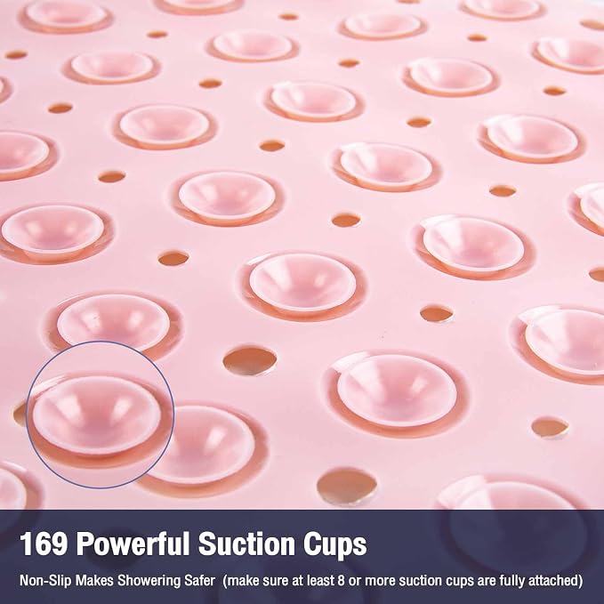 Pink Square Shower Bathtub Mat Non Slip 21x21 Inch, Soft Bath Mat - Image 3