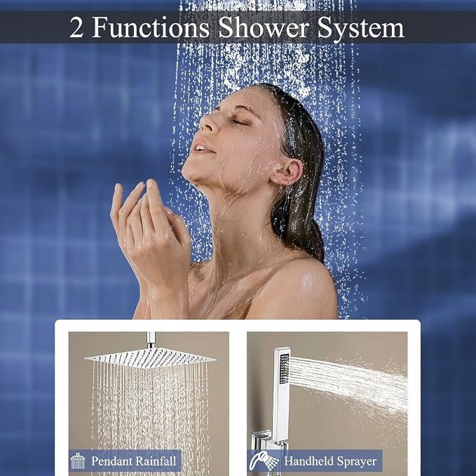 16 Inch Polished Chrome Ceiling Mount Shower System Bathroom Luxury Rain Mixer - Image 3