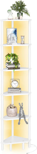6 Tier Corner Shelf with LED Light, 66.5'' Tall Standing Shelf, Narrow Display by IRCPEN