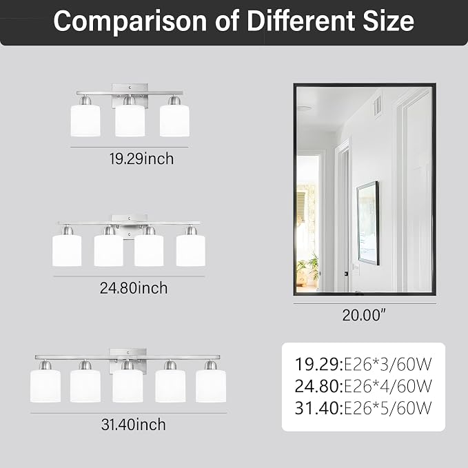 Brushed Nickel Bathroom Light Fixture, 3 Light Vanity Lights - Image 5