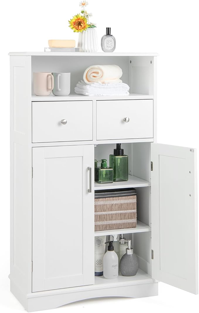 Tangkula Bathroom Cabinet, Floor Standing Storage Organizer w/2 Drawers & 2 by TANGKULA