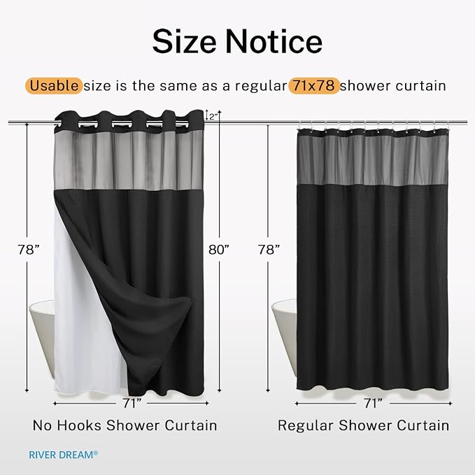 River Dream Heavyweight No Hooks Required Dotted Waffle Weave Shower Curtain - - Image 7