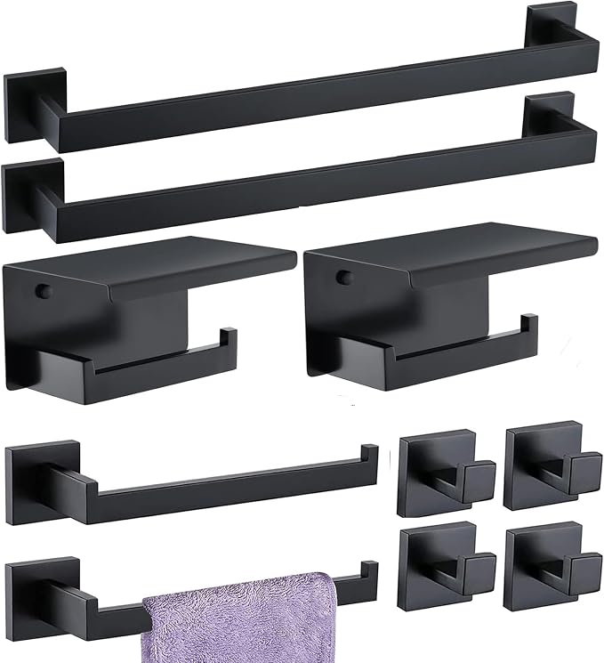 Bathroom Hardware Set 10 Piece Matte Black Bathroom Accessories Set SUS304 by TAUN