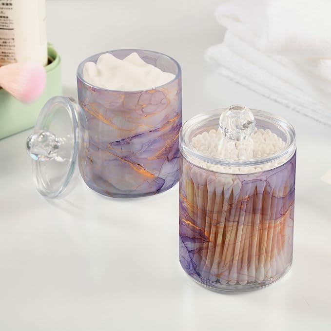 4 Pack Qtip Holder Organizer Dispenser Purple Transparent Waves Marble Bathroom - Image 5