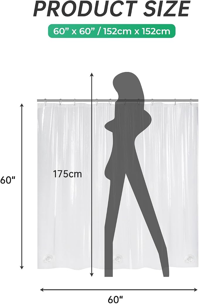 AmazerBath Small Stall Shower Curtain Clear 60x60 Inches, Plastic RV Shower - Image 2