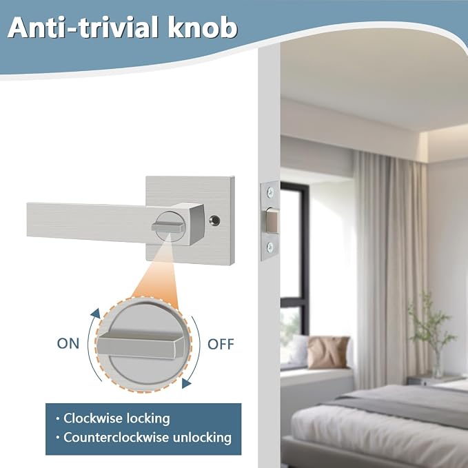 KAMOTA Privacy Door Levers, 2 Pack Satin Nickel Door Handles Bed and Bath Door - Image 5