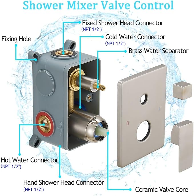 Shower Faucet Combo Set with Shower Spray Wand Large 12 Inch Shower Head - Image 5