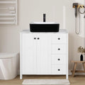 32" White Bathroom Vanity with Engineered Wood Marble Texture Top and 4 Drawers by Solidee