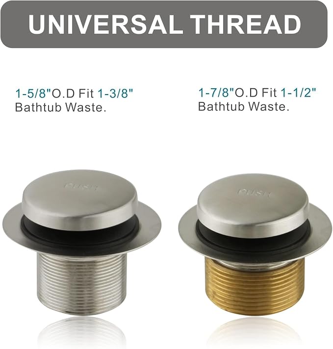 Brushed Nickel Bathtub Drain Tip-Toe Single Hole, Welsan Tub Drain Trim Set - Image 4