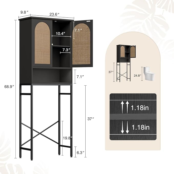 Rattan Toilet Storage Cabinet, Over The Rack Wood Cabinet - Image 7
