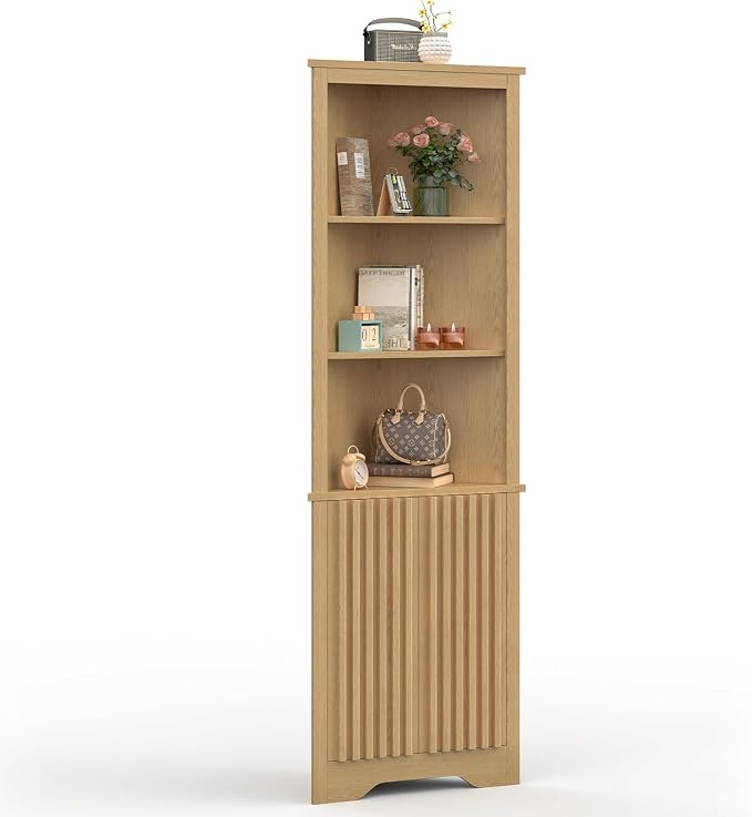 67" Tall Corner Cabinet with Doors, 5-Tier Fluted Corner Storage Cabinet with - Image 9