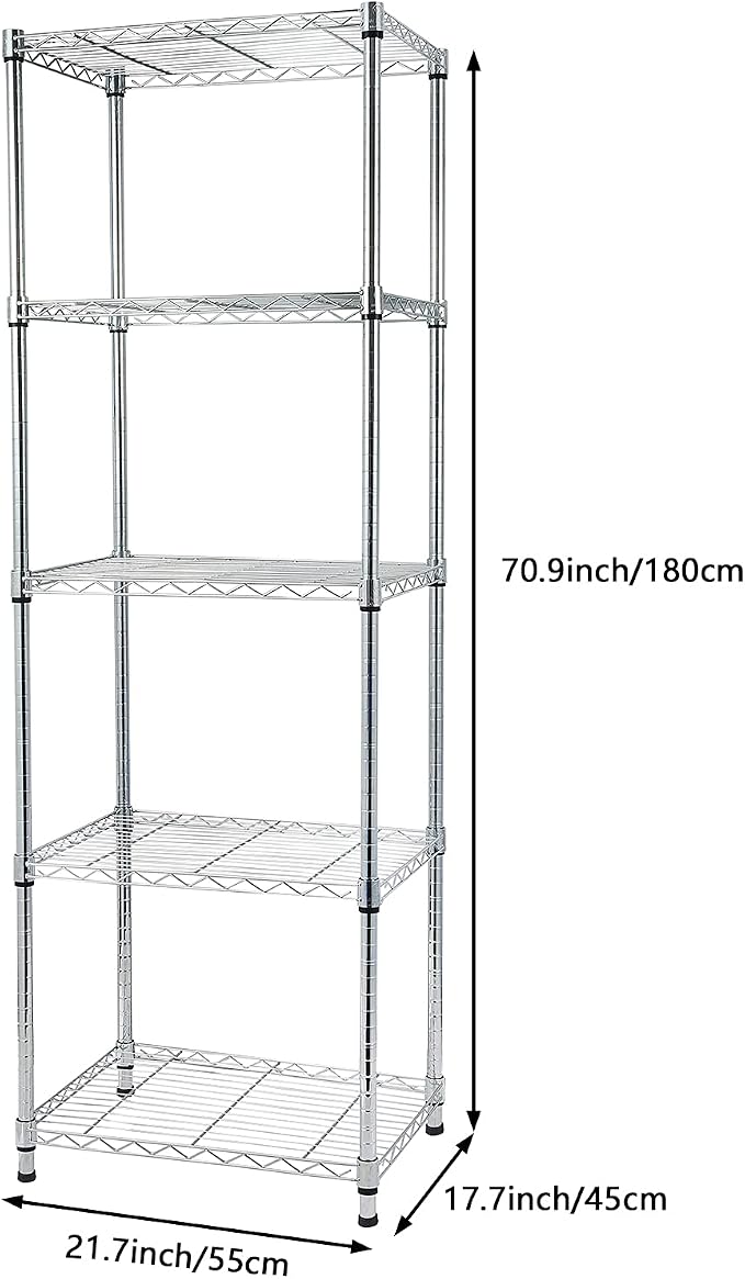 5 Tier Storage Racks Shelving, Heavy Steel Pantry Shelves, Adjustable Wire - Image 3