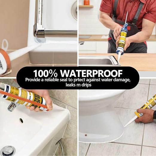 White Advanced Silicone Caulk, 100% Waterproof Silicone Sealant Indoor Outdoor - Image 3