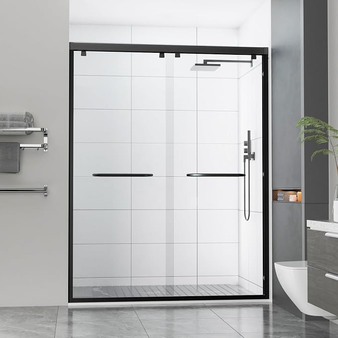 56-60" Wx76 H Semi Frameless Double Sliding Shower Door, 5/16" Tempered by Kosmonia