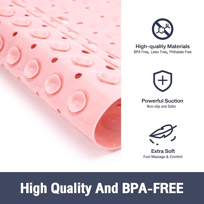 Pink Square Shower Bathtub Mat Non Slip 21x21 Inch, Soft Bath Mat - Image 2