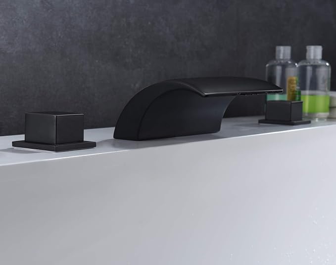 Deck Mount Roman Tub Faucet Matte Black Waterfall Bathtub Faucet Extra High Flow - Image 5