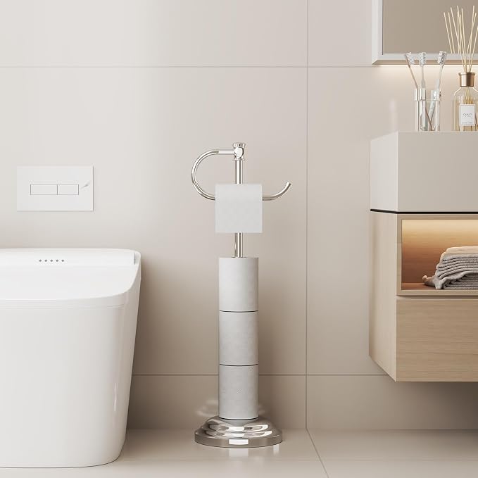 BESy Toilet Paper Holder Free Standing Bathroom Toilet Tissue Holder Stand - Image 9