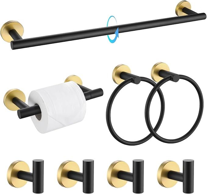 TQKAG 8-Pieces Bathroom Hardware Set Black and Gold SUS304 Stainless Steel Bath by TQKAG